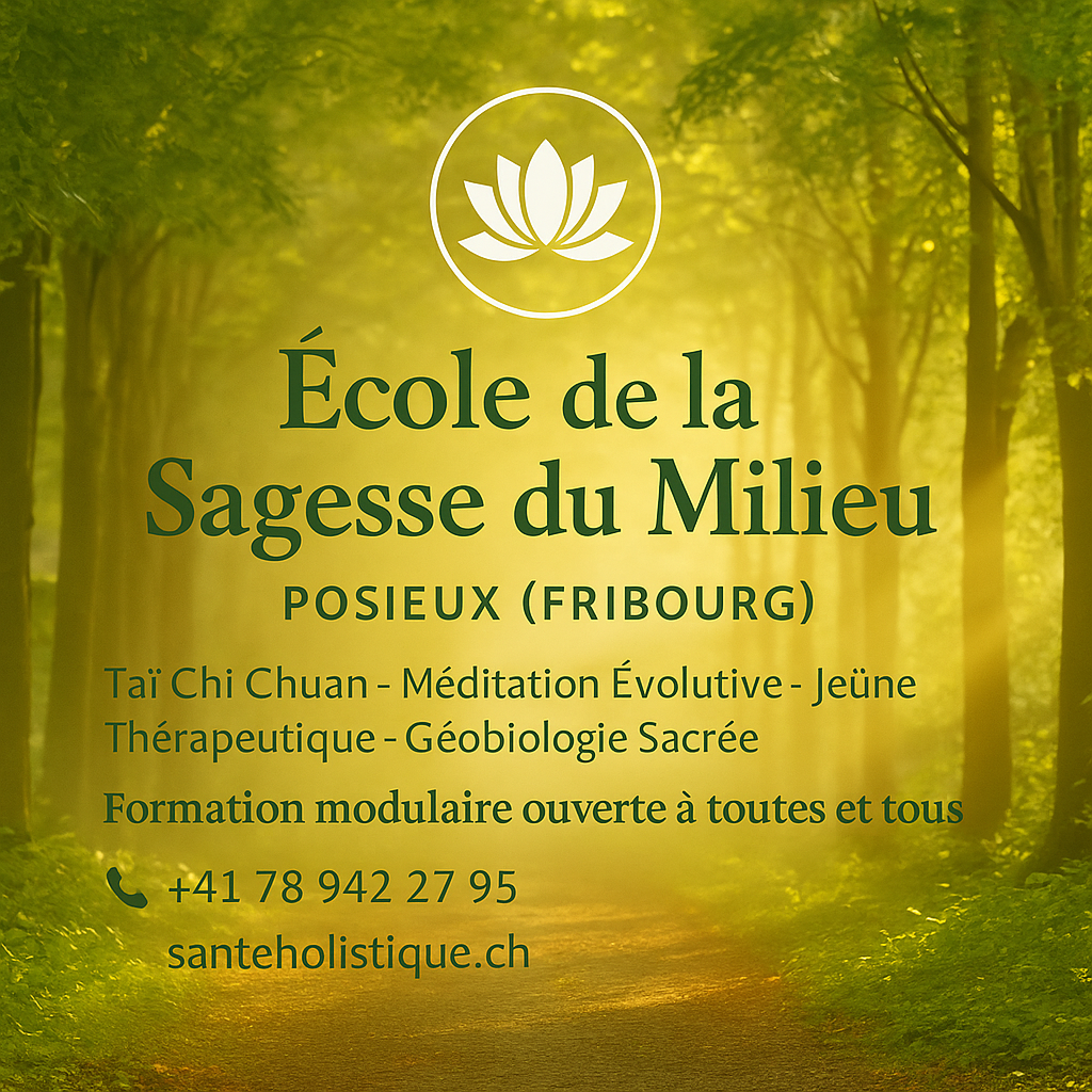 École de la Sagesse du Milieu à Posieux (Fribourg). Formation modulaire, Taï Chi, Méditation Évolutive, Jeûne & Géobiologie Sacrée depuis 1991.