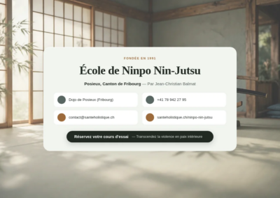 Découvrez le Ninpo Nin-Jutsu à Posieux : self-défense efficace, Non-Résistance et maîtrise de l'énergie vitale avec Jean-Christian Balmat à Fribourg.