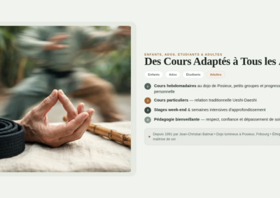Découvrez le Ninpo Nin-Jutsu à Posieux : self-défense efficace, Non-Résistance et maîtrise de l'énergie vitale avec Jean-Christian Balmat à Fribourg.